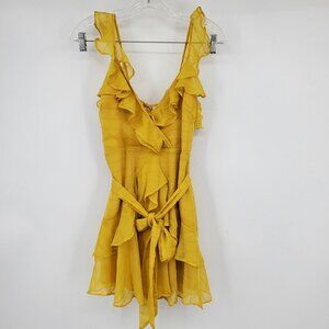 NWT Saints + Secrets Mustard Ruffle Accent Tie Back Fairy Core Mini Dress Small‎